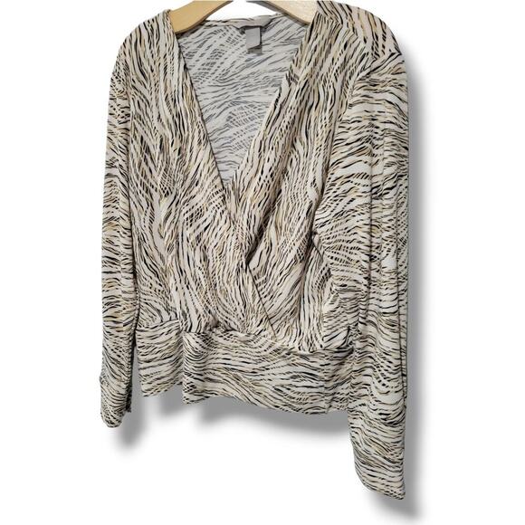 H&M Women’s Cream Animal Print Wrap Blouse – Large, Polyester Blend, Gently Used - Picture 3 of 8
